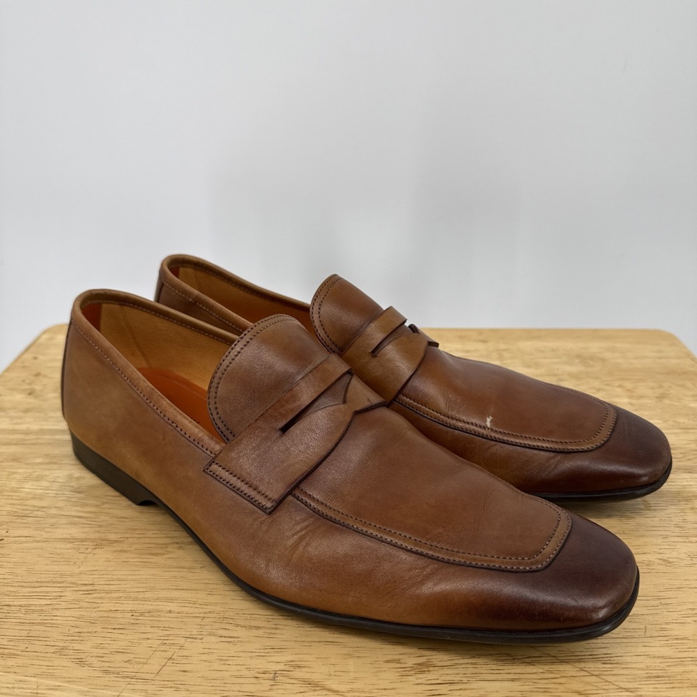 MAGNANNI For NEIMAN MARCUS Brown Penny Loafers Size 8.5 Leather Apron‎ Toe Sleek